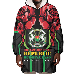 Afro Burkina Faso Republic Day Wearable Blanket Hoodie Coat Of Arms With Rose - Sporty Style - African Pride