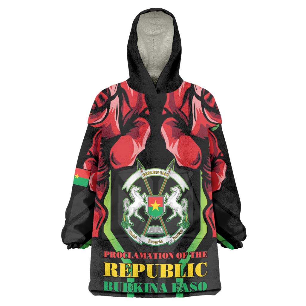Afro Burkina Faso Republic Day Wearable Blanket Hoodie Coat Of Arms With Rose - Sporty Style - African Pride