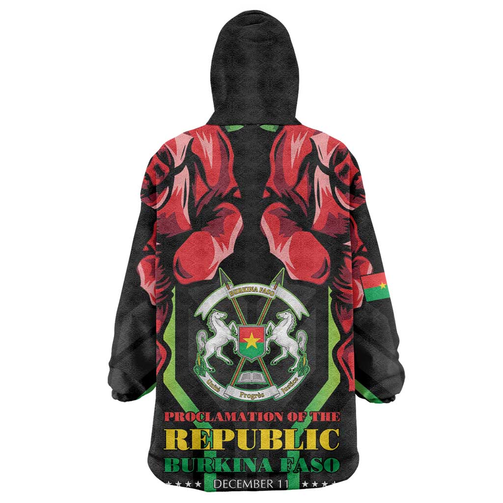 Afro Burkina Faso Republic Day Wearable Blanket Hoodie Coat Of Arms With Rose - Sporty Style - African Pride
