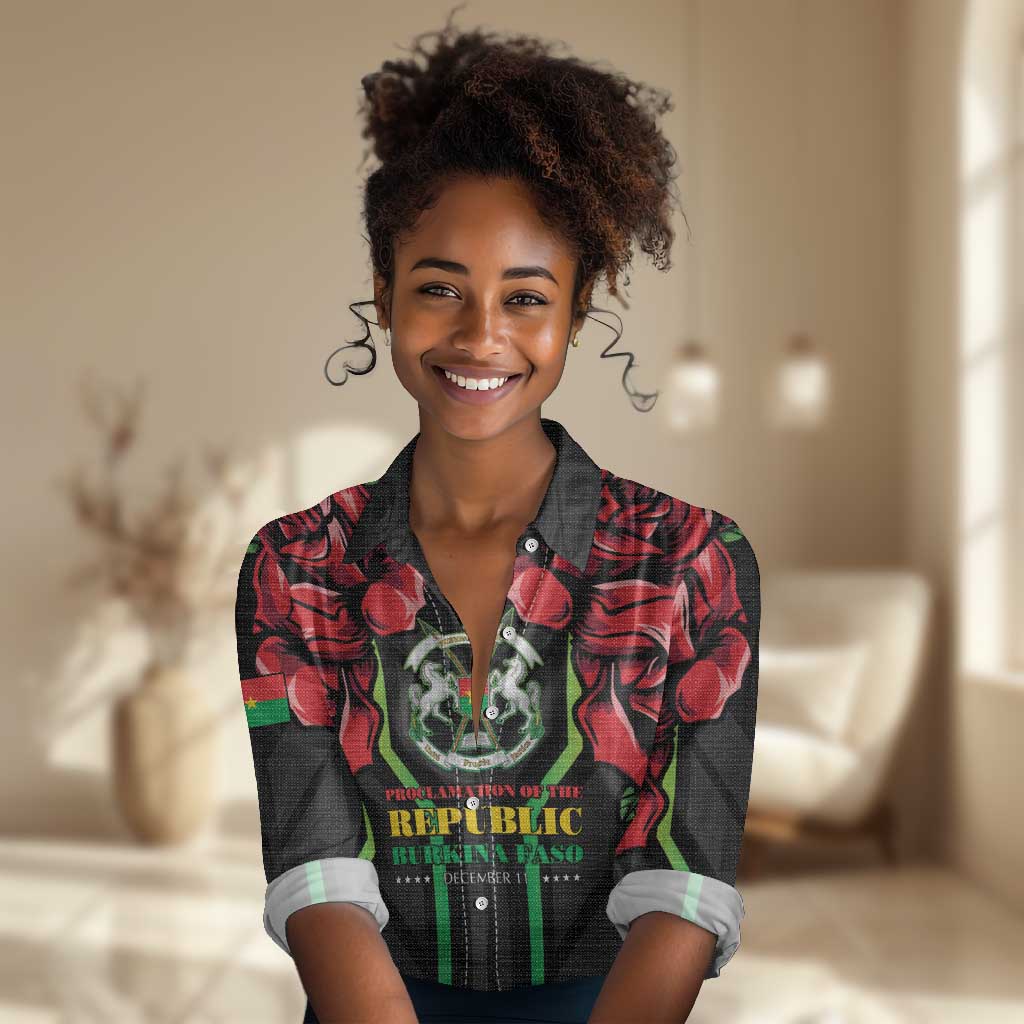 Afro Burkina Faso Republic Day Women Casual Shirt Coat Of Arms With Rose - Sporty Style - African Pride