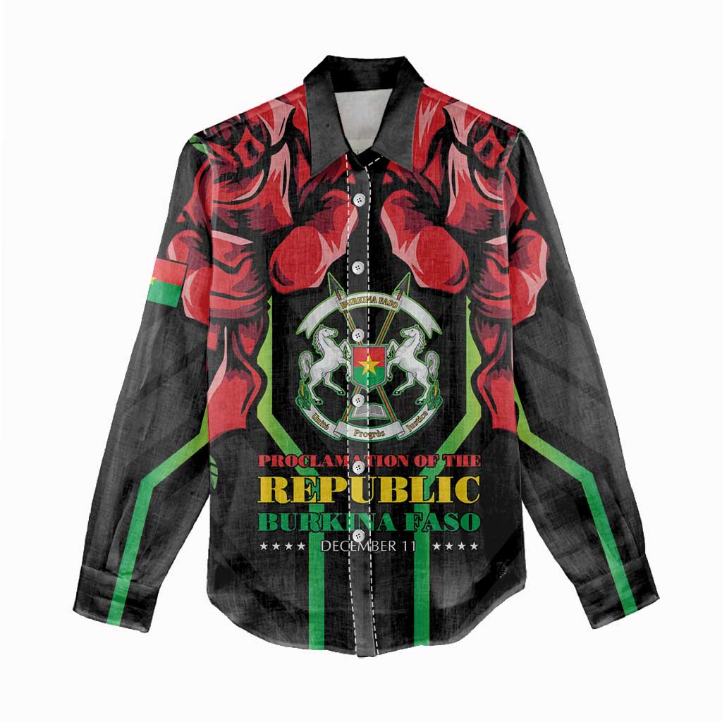 Afro Burkina Faso Republic Day Women Casual Shirt Coat Of Arms With Rose - Sporty Style - African Pride