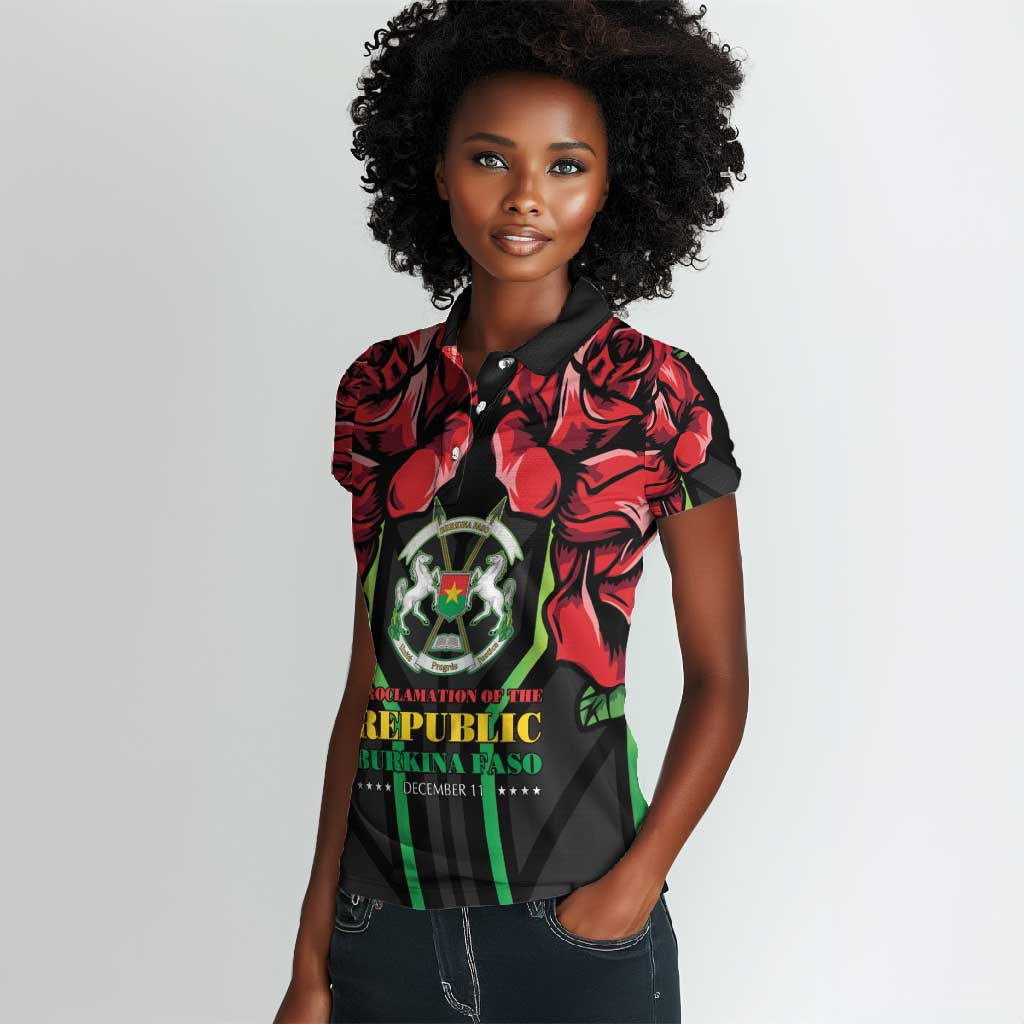 Afro Burkina Faso Republic Day Women Polo Shirt Coat Of Arms With Rose - Sporty Style - African Pride