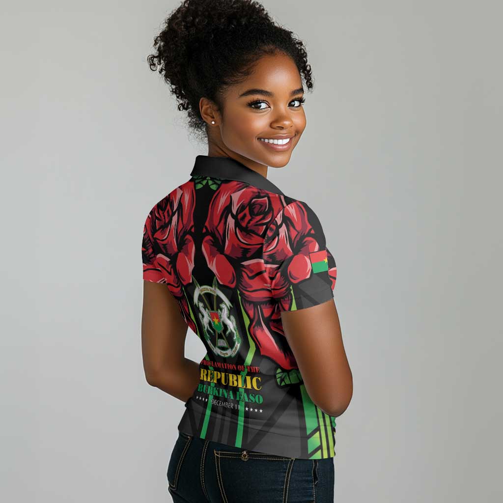 Afro Burkina Faso Republic Day Women Polo Shirt Coat Of Arms With Rose - Sporty Style - African Pride