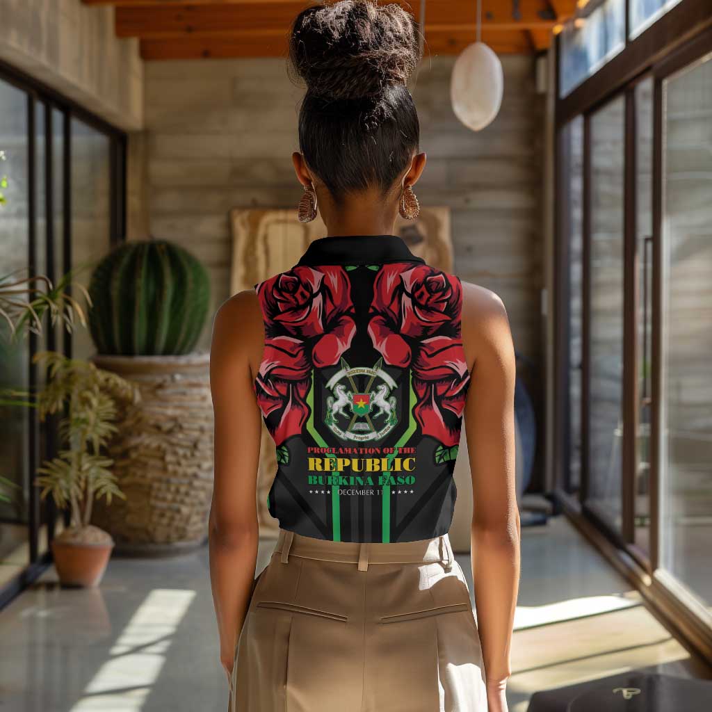 Afro Burkina Faso Republic Day Women Sleeveless Polo Shirt Coat Of Arms With Rose - Sporty Style - African Pride