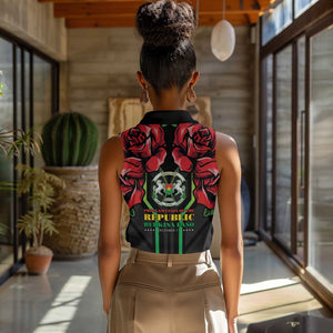 Afro Burkina Faso Republic Day Women Sleeveless Polo Shirt Coat Of Arms With Rose - Sporty Style - African Pride