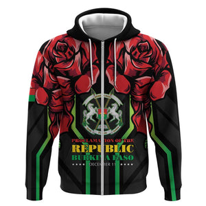 Afro Burkina Faso Republic Day Zip Hoodie Coat Of Arms With Rose - Sporty Style - African Pride