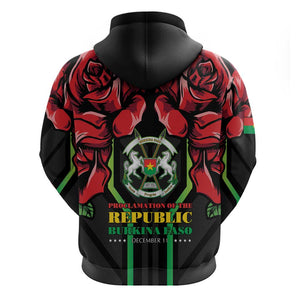 Afro Burkina Faso Republic Day Zip Hoodie Coat Of Arms With Rose - Sporty Style - African Pride