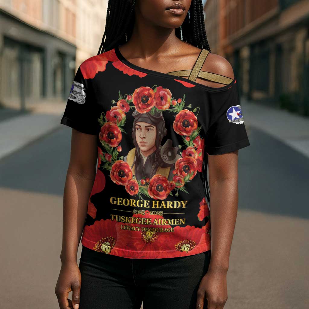 George Hardy Tuskegee Memorial Cross Shoulder Shirt Red Tail Pilots Legacy of Courage
