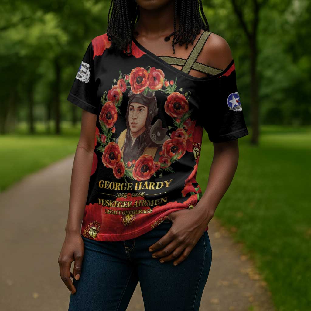 George Hardy Tuskegee Memorial Cross Shoulder Shirt Red Tail Pilots Legacy of Courage