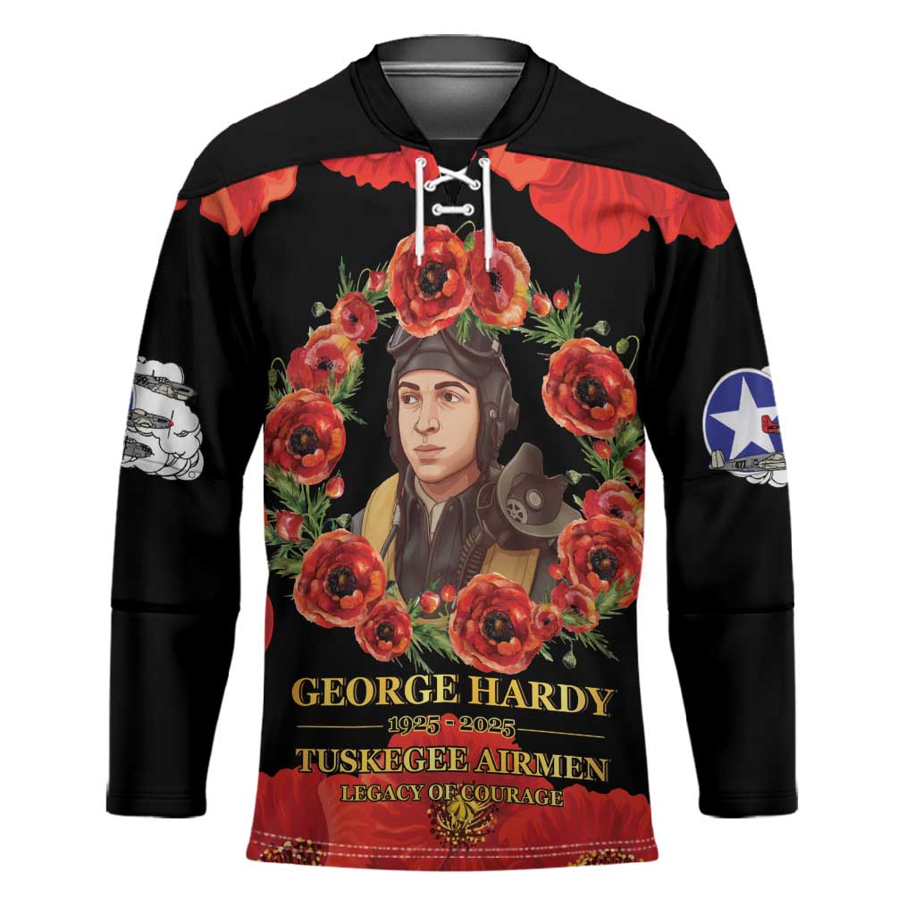 George Hardy Tuskegee Memorial Hockey Jersey Red Tail Pilots Legacy of Courage