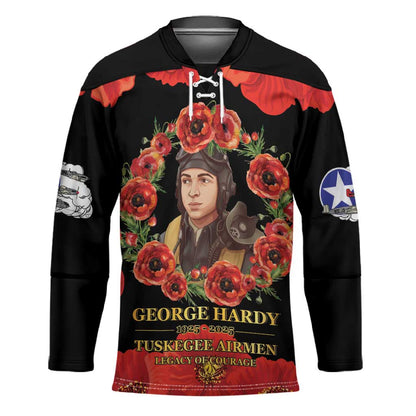 George Hardy Tuskegee Memorial Hockey Jersey Red Tail Pilots Legacy of Courage