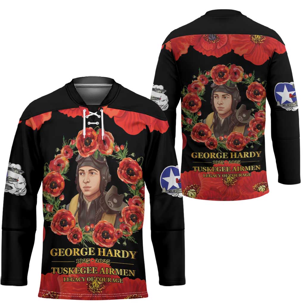 George Hardy Tuskegee Memorial Hockey Jersey Red Tail Pilots Legacy of Courage