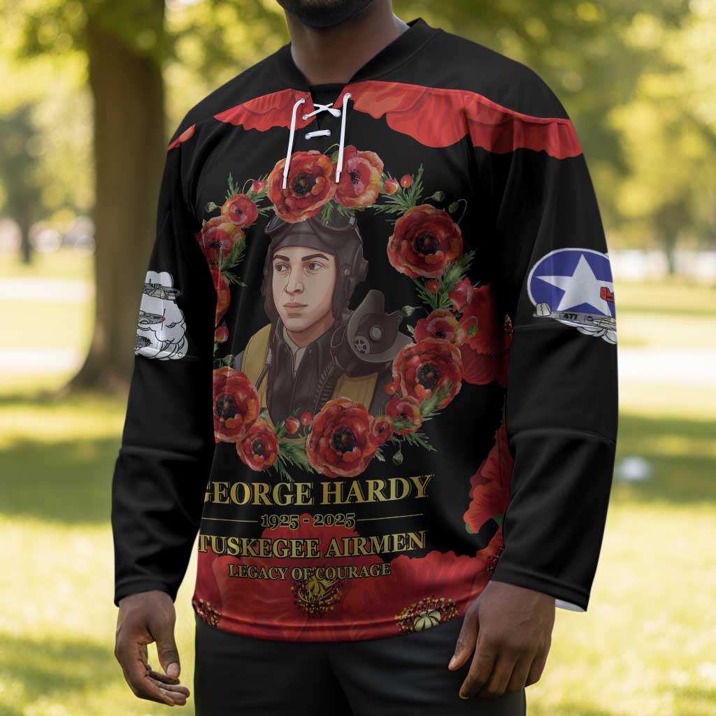 George Hardy Tuskegee Memorial Hockey Jersey Red Tail Pilots Legacy of Courage