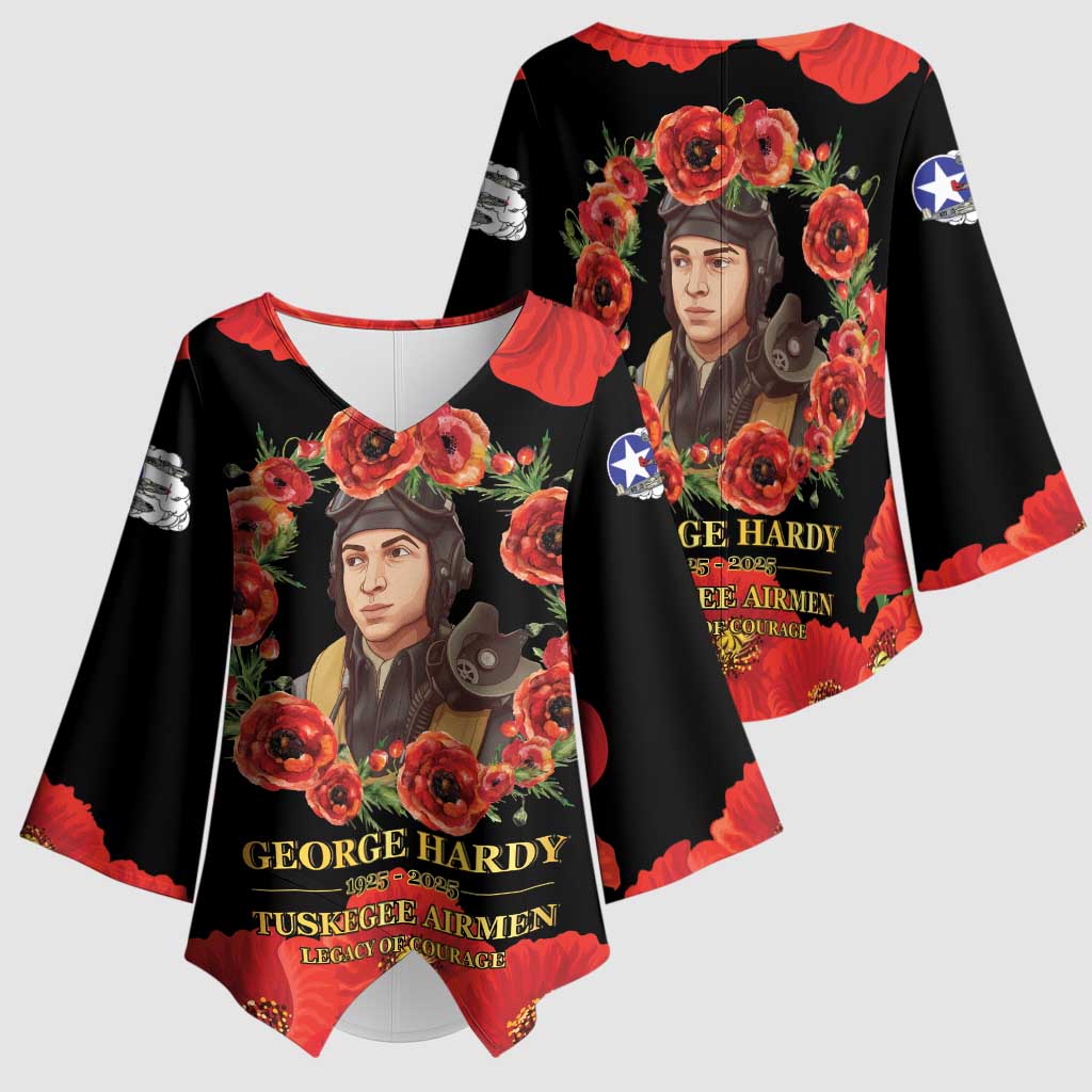 George Hardy Tuskegee Memorial Kimono Sleeve Blouse Red Tail Pilots Legacy of Courage