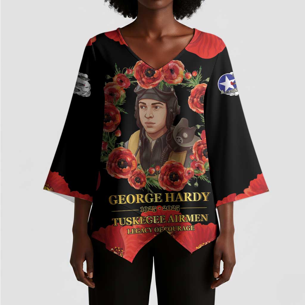 George Hardy Tuskegee Memorial Kimono Sleeve Blouse Red Tail Pilots Legacy of Courage