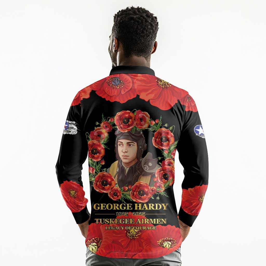 George Hardy Tuskegee Red Tail Pilots Long Sleeve Polo Shirt Legacy of Courage - African Pride