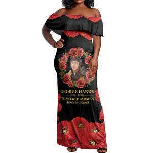 George Hardy Tuskegee Red Tail Pilots Off Shoulder Maxi Dress Legacy of Courage - African Pride