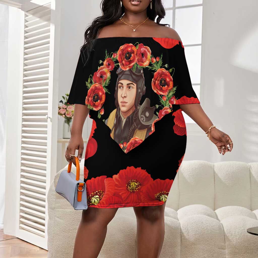 George Hardy Tuskegee Red Tail Pilots Off Shoulder Short Dress Legacy of Courage - African Pride