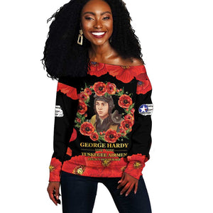 George Hardy Tuskegee Red Tail Pilots Off Shoulder Sweater Legacy of Courage - African Pride