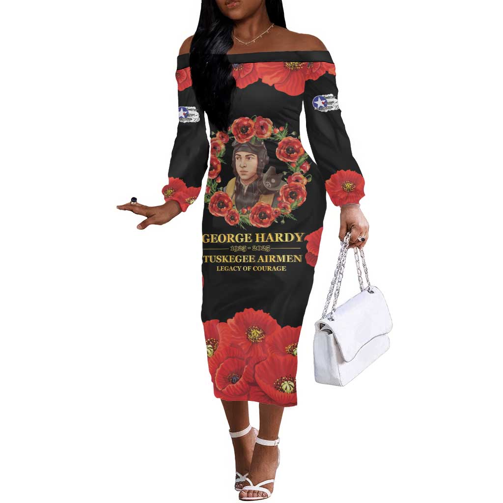 George Hardy Tuskegee Red Tail Pilots Off The Shoulder Long Sleeve Dress Legacy of Courage - African Pride