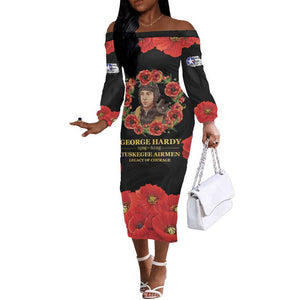 George Hardy Tuskegee Red Tail Pilots Off The Shoulder Long Sleeve Dress Legacy of Courage - African Pride