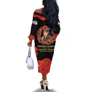 George Hardy Tuskegee Red Tail Pilots Off The Shoulder Long Sleeve Dress Legacy of Courage - African Pride