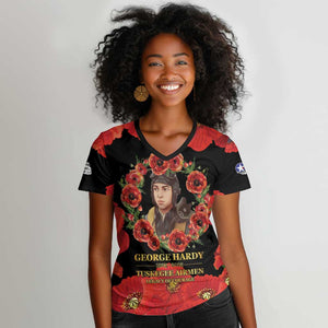 George Hardy Tuskegee Red Tail Pilots Women V-Neck T-Shirt Legacy of Courage - African Pride