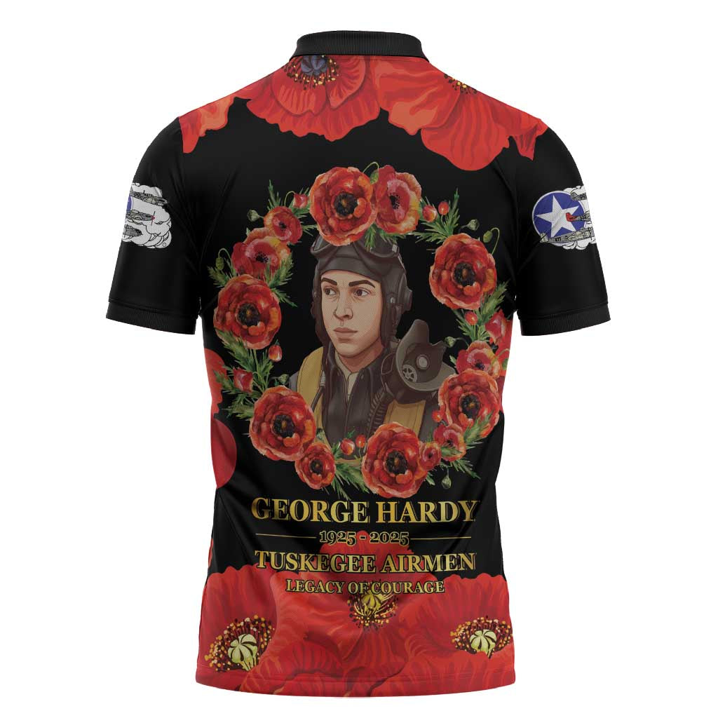 George Hardy Tuskegee Memorial Zipper Polo Shirt Red Tail Pilots Legacy of Courage