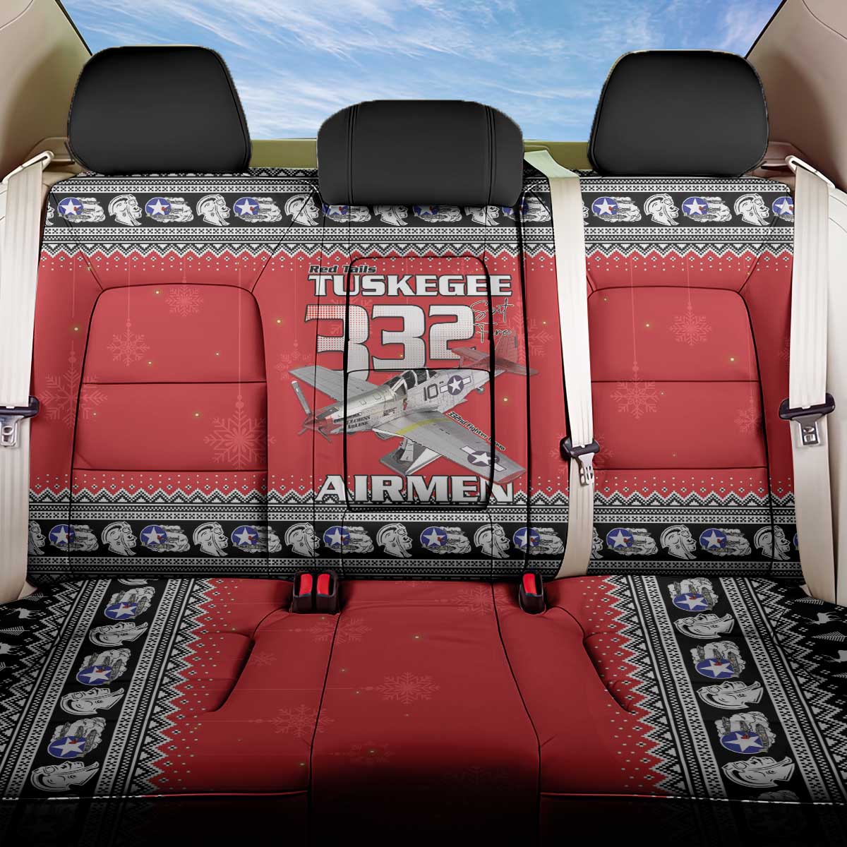 Afro Christmas Tuskegee Red Tails Airmen Back Car Seat Cover Merry Christmas - African Pride
