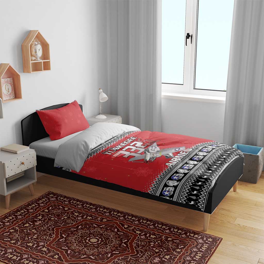 Afro Christmas Tuskegee Red Tails Airmen Bedding Set Merry Christmas - African Pride