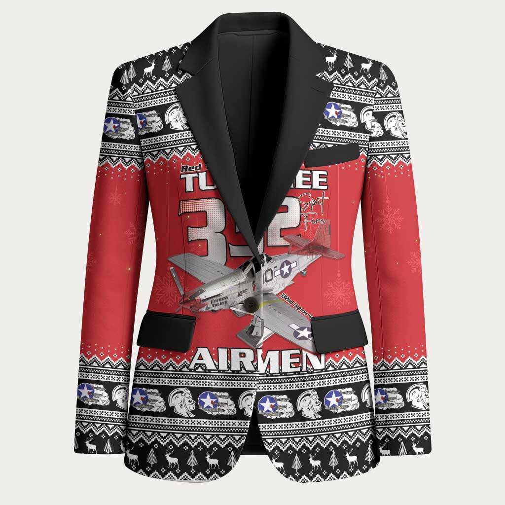 Tuskegee Red Tails Airmen Christmas Blazer P-51 Mustang 332nd Fighter Group