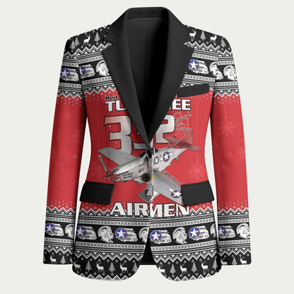 Tuskegee Red Tails Airmen Christmas Blazer P-51 Mustang 332nd Fighter Group