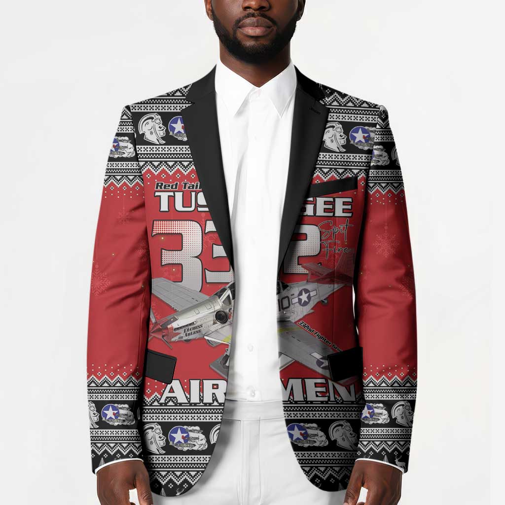 Tuskegee Red Tails Airmen Christmas Blazer P-51 Mustang 332nd Fighter Group