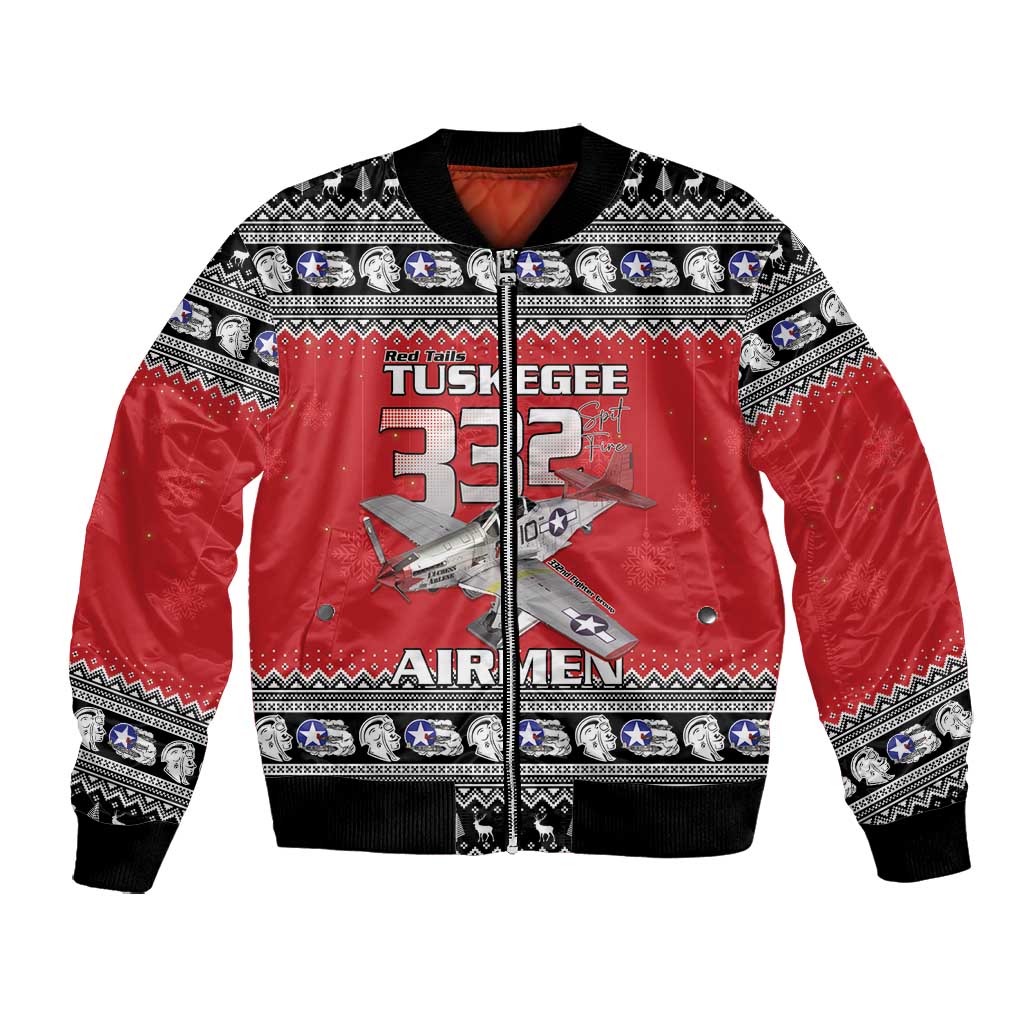 Afro Christmas Tuskegee Red Tails Airmen Bomber Jacket Merry Christmas - African Pride