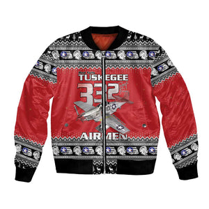 Afro Christmas Tuskegee Red Tails Airmen Bomber Jacket Merry Christmas - African Pride