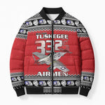 Tuskegee Red Tails Airmen Christmas Bomber Puffer Jacket P-51 Mustang 332nd Fighter Group