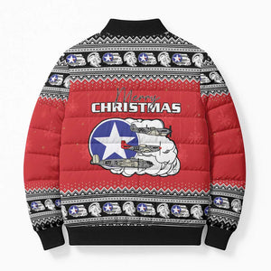 Tuskegee Red Tails Airmen Christmas Bomber Puffer Jacket P-51 Mustang 332nd Fighter Group