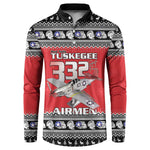 Tuskegee Red Tails Airmen Christmas Button Sweatshirt P-51 Mustang 332nd Fighter Group