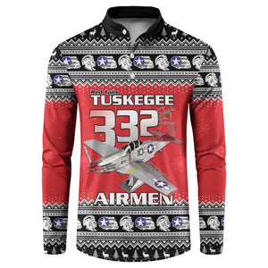 Tuskegee Red Tails Airmen Christmas Button Sweatshirt P-51 Mustang 332nd Fighter Group