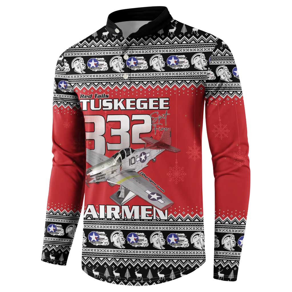 Tuskegee Red Tails Airmen Christmas Button Sweatshirt P-51 Mustang 332nd Fighter Group