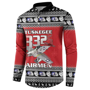 Tuskegee Red Tails Airmen Christmas Button Sweatshirt P-51 Mustang 332nd Fighter Group