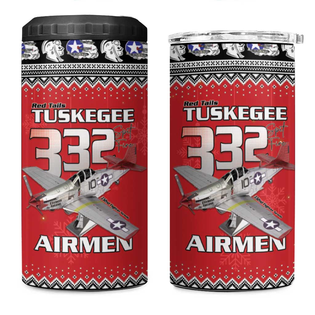 Afro Christmas Tuskegee Red Tails Airmen 4 in 1 Can Cooler Tumbler Merry Christmas - African Pride