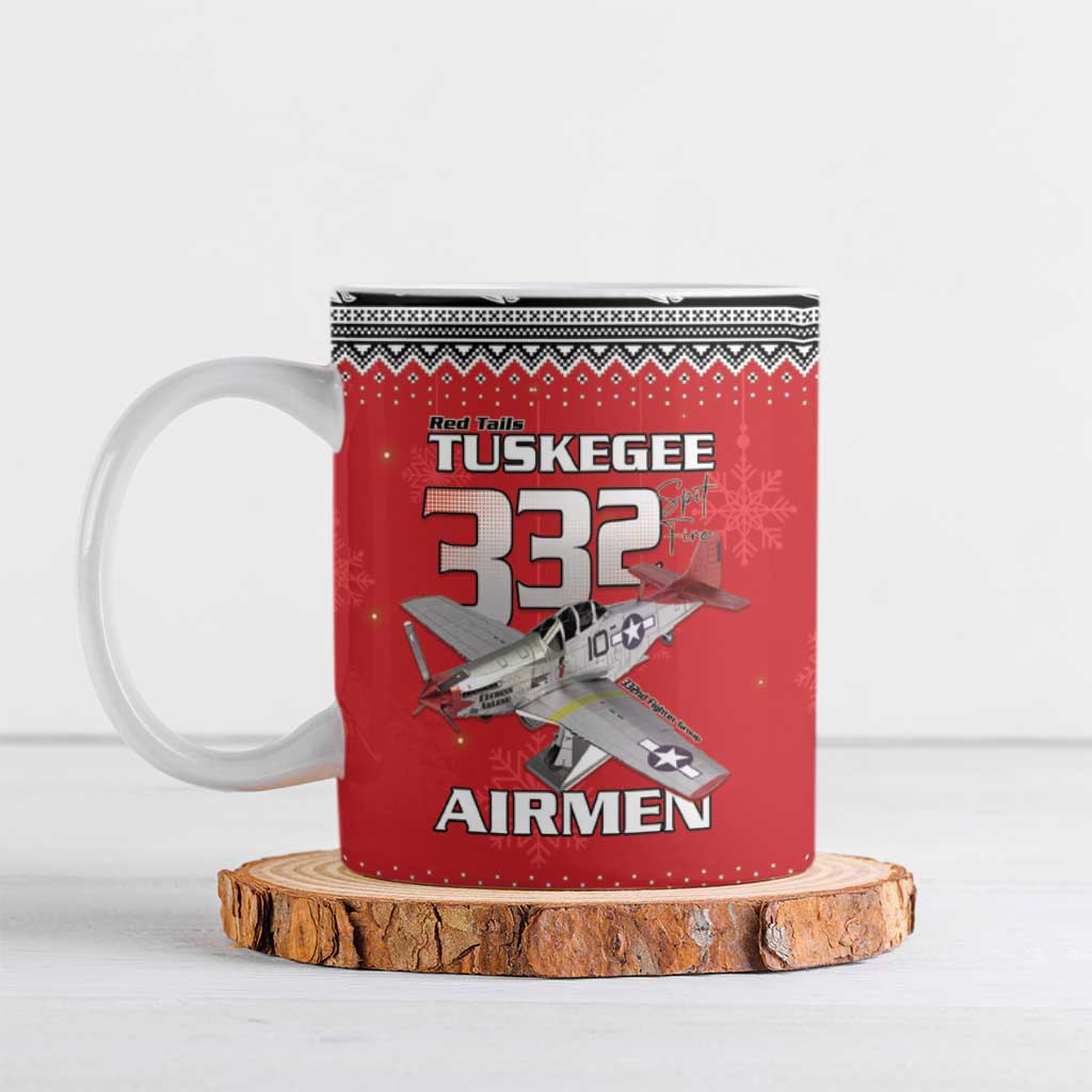 Tuskegee Red Tails Airmen Christmas Ceramic Mug P-51 Mustang 332nd Fighter Group