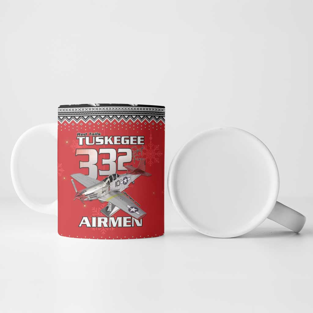 Tuskegee Red Tails Airmen Christmas Ceramic Mug P-51 Mustang 332nd Fighter Group