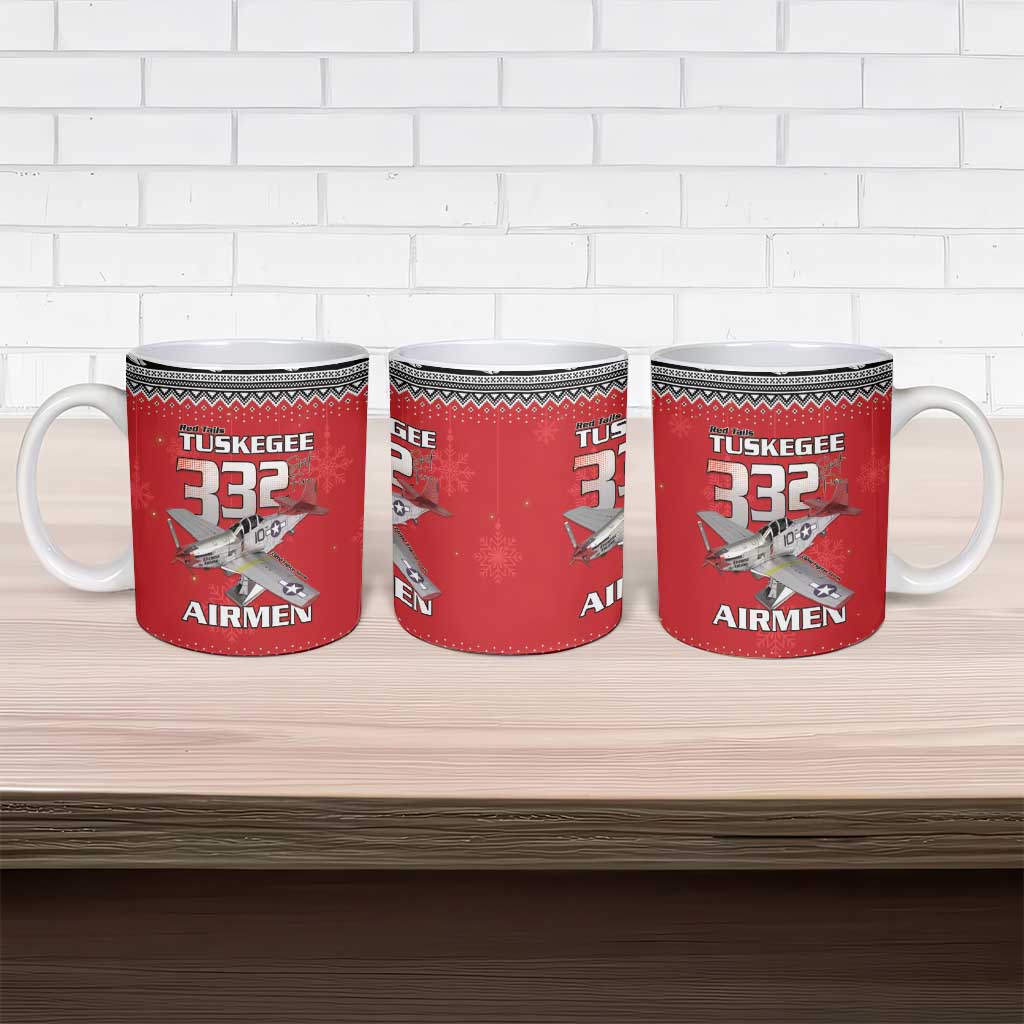 Tuskegee Red Tails Airmen Christmas Ceramic Mug P-51 Mustang 332nd Fighter Group