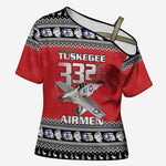 Tuskegee Red Tails Airmen Christmas Cross Shoulder Shirt P-51 Mustang 332nd Fighter Group