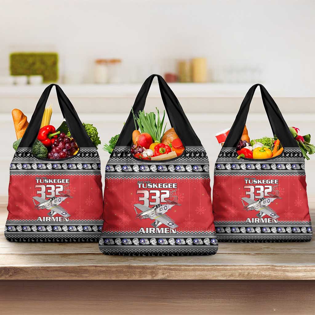 Afro Christmas Tuskegee Red Tails Airmen Grocery Bag Merry Christmas - African Pride