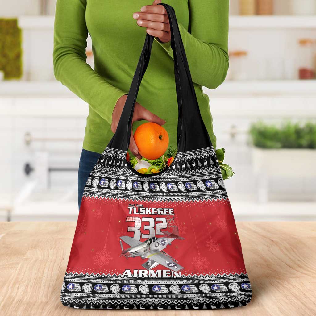 Afro Christmas Tuskegee Red Tails Airmen Grocery Bag Merry Christmas - African Pride