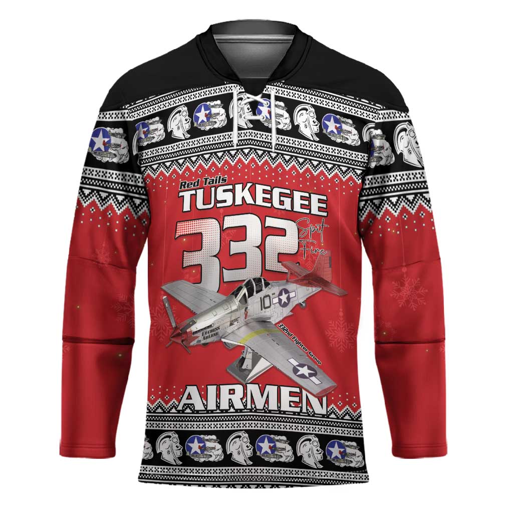 Tuskegee Red Tails Airmen Christmas Hockey Jersey P-51 Mustang 332nd Fighter Group