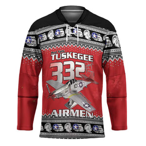 Tuskegee Red Tails Airmen Christmas Hockey Jersey P-51 Mustang 332nd Fighter Group